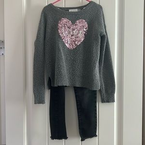 Girls Gray Sequin Sweater & Jeans Set - Size Small